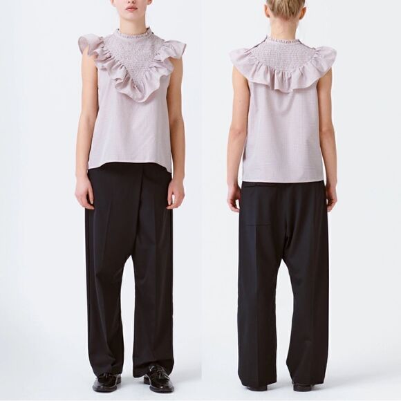 Munthe Blouse Rossi Plaid Smocked Ruffle - Picture 2 of 13